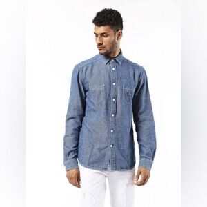 Diesel Men’s Classic Faded Denim Button Down Shirt Blue Size M